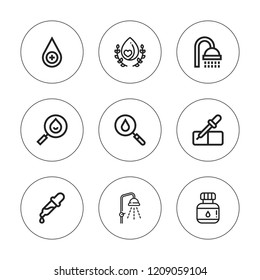 Droplet Icon Set. Collection Of 9 Outline Droplet Icons With Blood Drop, Blood, Drop, Ink, Pipette Icons. Editable Icons.