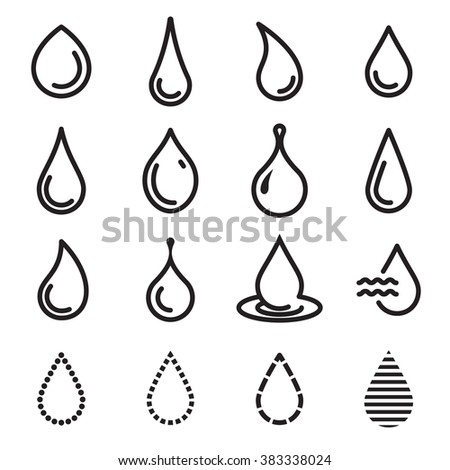 Droplet icons. Drop, aqua, fluid symbols. Simple line icons isolated on a white background. Vector illustration