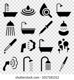Droplet icons. set of 16 editable filled droplet icons such as shower, pipette, blood, water drop