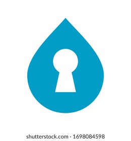 Droplet and key hole logo icon design, water drop and lock symbol