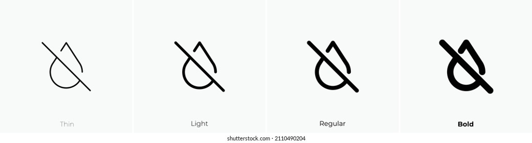 droplet off icon. Thin, Light Regular And Bold style design isolated on white background