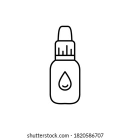 Droplet Packaging. Linear Icon Of Liquid Medication To Moisturize, Eye Or Nasal Drops. Black Simple Illustration Of Bottle With Knurled Cap. Contour Isolated Vector Pictogram On White Background