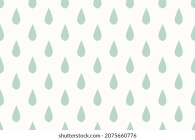 Droplet pattern cute raindrops motif continuous background. Abstract drop shape all over print block. Light green white colors palette.