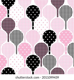 Patrón gotero sin soldadura, doodle multicolor lindo, círculo abstracto con fondo rosa y negro, textil, diseño de papel envolvente, ilustración vectorial.