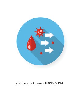 Droplet spread flat icon. Disease spreading concept. Covid19, virus disease, influenza or flu transmission. Infection dispersal, contagious microparticle. Color vector illustration with shadow