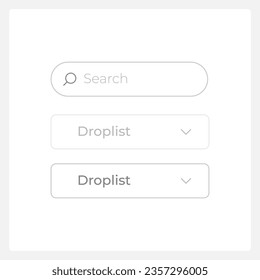 Droplist UI elements kit. Find information isolated vector components. Flat navigation menus and interface buttons template. Light theme web design widget collection for mobile application