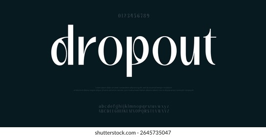 Dropout font alphabet. Minimal modern urban fonts for logo, brand etc. Typography typeface uppercase lowercase and number vector illustration. 
