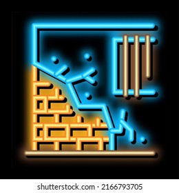 Fundament des neonalen Leuchtschildes im Haus fallen gelassen. Glühende Ikone ließ das Fundament des Hauszeichens fallen. transparente Symbolillustration