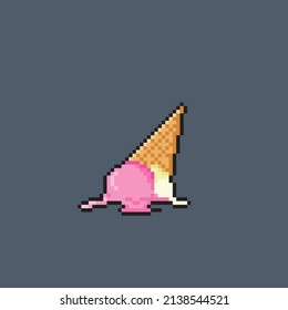 dropped ice cream strawberry in pixel style