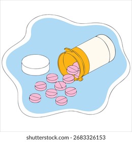 Dropped pills bottle vector art white background
