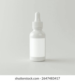 Dropper Bottle 3D Rendering White Blank Mockup,3d illustration of glass bottles unlabeled with dropper cap on rock with light background. Scene for advertising cosmetic,mockup for serum product,rock,