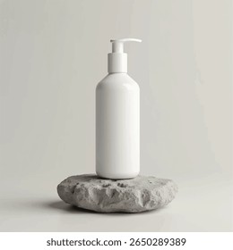 Dropper Bottle 3D Rendering White Blank Mockup,3d illustration of glass bottles unlabeled with dropper cap on rock with light background. Scene for advertising cosmetic,mockup for serum product,rock,