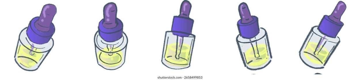Dropper Bottle with Blue-Purple Gradient – Hand-Drawn Scientific Tool for Skincare, Aromatherapy, or Laboratory Use in Soft Minimalist Style