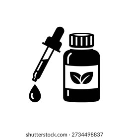 Dropper Bottle with Botanical Label Icon for Natural Wellness