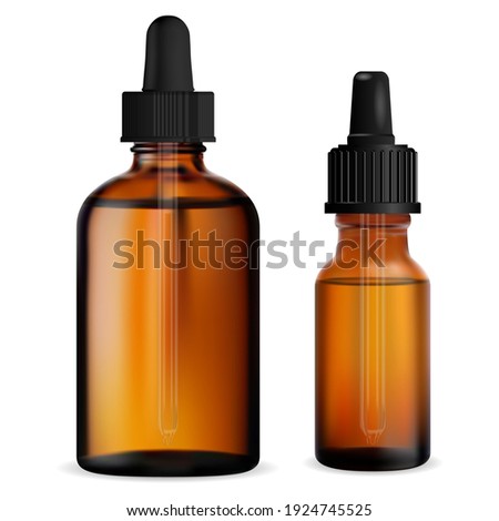 Dropper bottle broun. Essential oil eyedropper vial mock up. Serum dropper flask, collagen essence beauty treatment packaging mockup. Pipette flacon, organic face aging care, aromatherapy