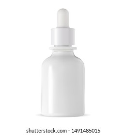 Dropper Bottle. Cosmetic Eyedropper Vial, Isolated. Natural Treatment Medical Eye Drop Glass Packaging Mockup. Collagen Aging Liquid Serum Bottle. Luxury Aroma Container Blank Mock Up