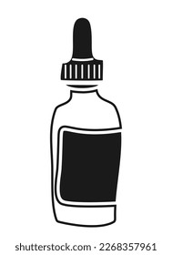Dropper bottle doodle isolated on white background. Graphic design. Vector illustration. Front view. Cosmetics, medicine design. Health and beauty care concept