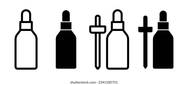 conjunto de iconos del frasco del cuentagotas. símbolo vectorial del frasco del cuentagotas de aceite esencial o suero en color negro.