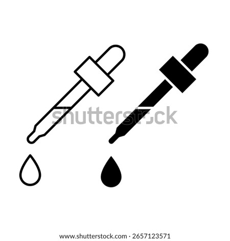 Dropper bottle icon set. Dropper serum or essential oil bottle with pipette icons. Dropper serum logo, label, badge, sticker, symbol, emblem, black, line, vector, isolated on white background.