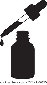 Dropper bottle with liquid drop silhouette icon