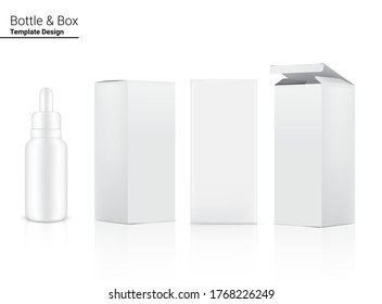 Dropper Bottle Mock up Realistic Cosmetic and 3 Box Side for Skincare Essential Merchandise or medicine on White Background Illustration. Health Care, Medical and Science Concept Design.