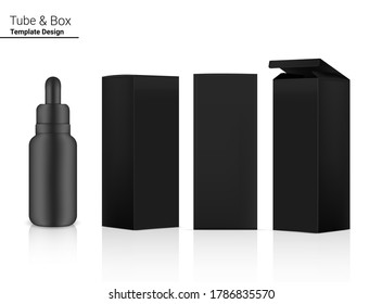 Dropper Bottle Mock up Realistic Cosmetic and 3 Box Side for Skincare Essential Merchandise or medicine on White Background Illustration. Health Care, Medical and Science Concept Design.