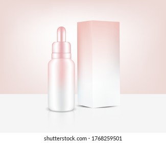 Dropper Bottle Mock up Realistic Rose Gold Perfume oil Cosmetic, and Box for Skincare Product Background Illustration. Health Care and Medical Concept Design.