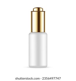 Dropper Bottle Mockup With Golden Cap, Isolated on White Background. Vector Illustration