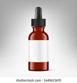 Dropper bottle mockup isolated on white background. Vector illustration. Front view. Сan be used for cosmetic, medical and other needs. EPS10.