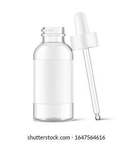 Dropper bottle mockup isolated on whitebackground. Vector illustration. Front view. Сan be used for cosmetic, medical and other needs. EPS10.