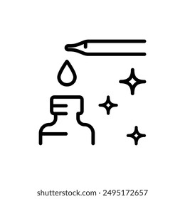 Dropper bottle with pipette line icon. Essential oil, beauty essence or serum. Essential, aromatherapy, natural fragrance, wellness, relaxation, isolated on white background vector.