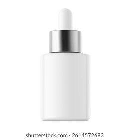 Dropper bottle with pipette mockup. Vector illustration isolated on white background. Front view. Сan be used for cosmetic, medical and other needs. EPS10.