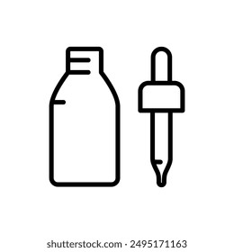 Cuentagotas, frasco con pipeta simple icono de línea. Esencia de belleza, suero o aceite esencial. Ilustración vectorial para salón de belleza.