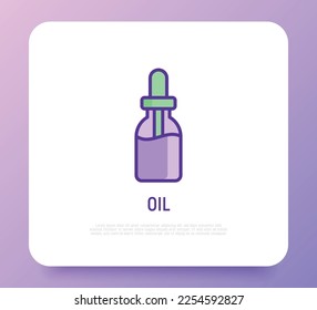 Dropper: Flasche mit Pipette dünne Linie Symbol. Schönheitsessenz, Serum oder ätherisches Öl. Moderne Vektorgrafik für Beauty-Shop.