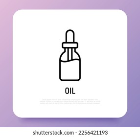Dropper: bottle with pipette thin line icon. Beauty essence, serum or essential oil. Modern vector illustration for beauty shop.