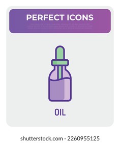 Dropper: Flasche mit Pipette dünne Linie Symbol. Schönheitsessenz, Serum oder ätherisches Öl. Moderne Vektorgrafik für Beauty-Shop.