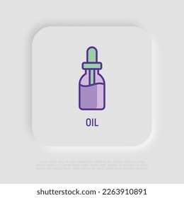 Dropper: frasco con icono de línea delgada de pipeta. Esencia de belleza, suero o aceite esencial. Ilustración vectorial moderna para un taller de belleza.