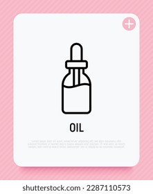 Dropper: Flasche mit Pipette dünne Linie Symbol. Schönheitsessenz, Serum oder ätherisches Öl. Moderne Vektorgrafik für Beauty-Shop.