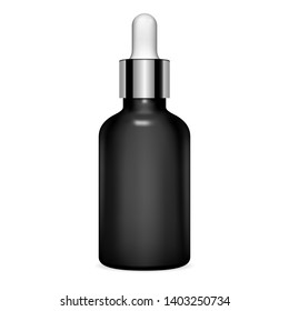 Dropper Bottle. Serum Cosmetic. Clear Vial Mockup. Essential Oil Pot with Eyedropper. Medical Plastic Container. 3d Realistic Vector Blank. Natural Treatment Organic Aromatherapy. Collagen Flacon.