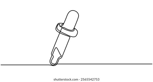 Dropper and bottle with serum or oil, line. Cosmetic product in vial with pipette. Outline simple vector, continuous one line drawing, Modern thin line icon Essential oil eye dropper for skincare.