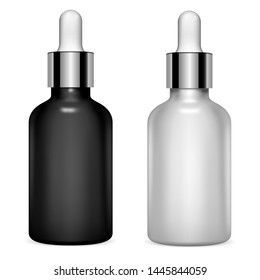 Dropper Bottle Set. Serum Cosmetic. Clear Vial Mockup. Essential Oil Pot with Eyedropper. 3d Realistic Vector Blank. Natural Treatment Organic Aromatherapy. Medical Plastic Container. Collagen Flacon.