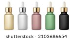 Dropper bottle set. Serum drop bottles, essential oil vial. Collagen essence eyedropper container, beauty treatment mockup. Realistic vapour aroma flask. Face care aging serum
