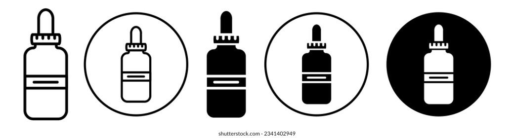 símbolo del frasco del cuentagotas icono de la pantalla plana delineado conjunto de vector colección de la solución de tintura del colirio gotas marca del contenedor de aceite para la aplicación web ui uso. Cuidados de la piel Frasco de vidrio o plástico con pipeta de goma