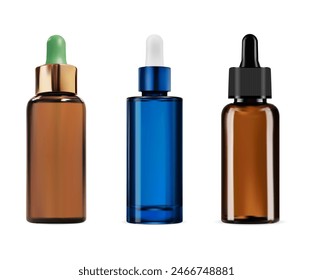 Dropper bottle vector illustration. Liquid collagen container with eyedropper. chemical laboratory or pharmacy flacon design. Skin care aromatherapy and hygiene package