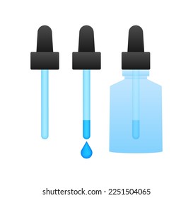 Dropper bottles for cosmetic and medicines serum. Aroma oil, anti-aging essential. Vector stock illustration.