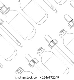 Dropper bottles with pipettes hand drawn line isolated seamless pattern
