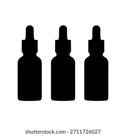 Ilustración vectorial del icono de la silueta de las botellas gotero sobre fondo blanco