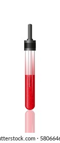 Dropper cap on the test tube with blood. Pipette. Vector