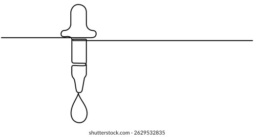 dropper continuous one line drawing, continuous one single line drawing icon of bottles with liquid ,Eye Drops one line drawing, Dropper and bottle with serum or oil, line. Cosmetic product in vial.