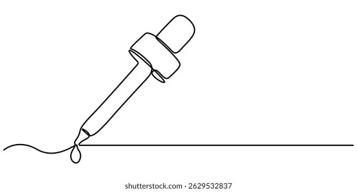 dropper continuous one line drawing, continuous one single line drawing icon of bottles with liquid ,Eye Drops one line drawing, Dropper and bottle with serum or oil, line. Cosmetic product in vial.
